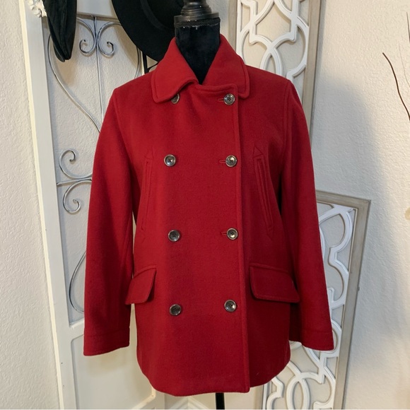 J Crew wool and cashmere jewel red coat jacket, double breasted 8 button front - Picture 2 of 13